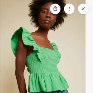 Nation LTD Vibrant Green Ruffle Blouse